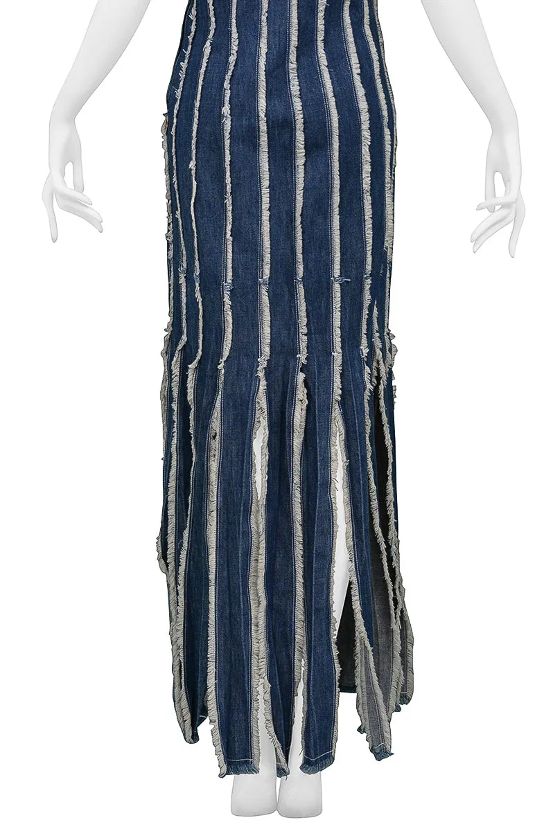 JEAN PAUL GAULTIER DENIM RAW EDGE DRESS WITH FRINGE PANELS