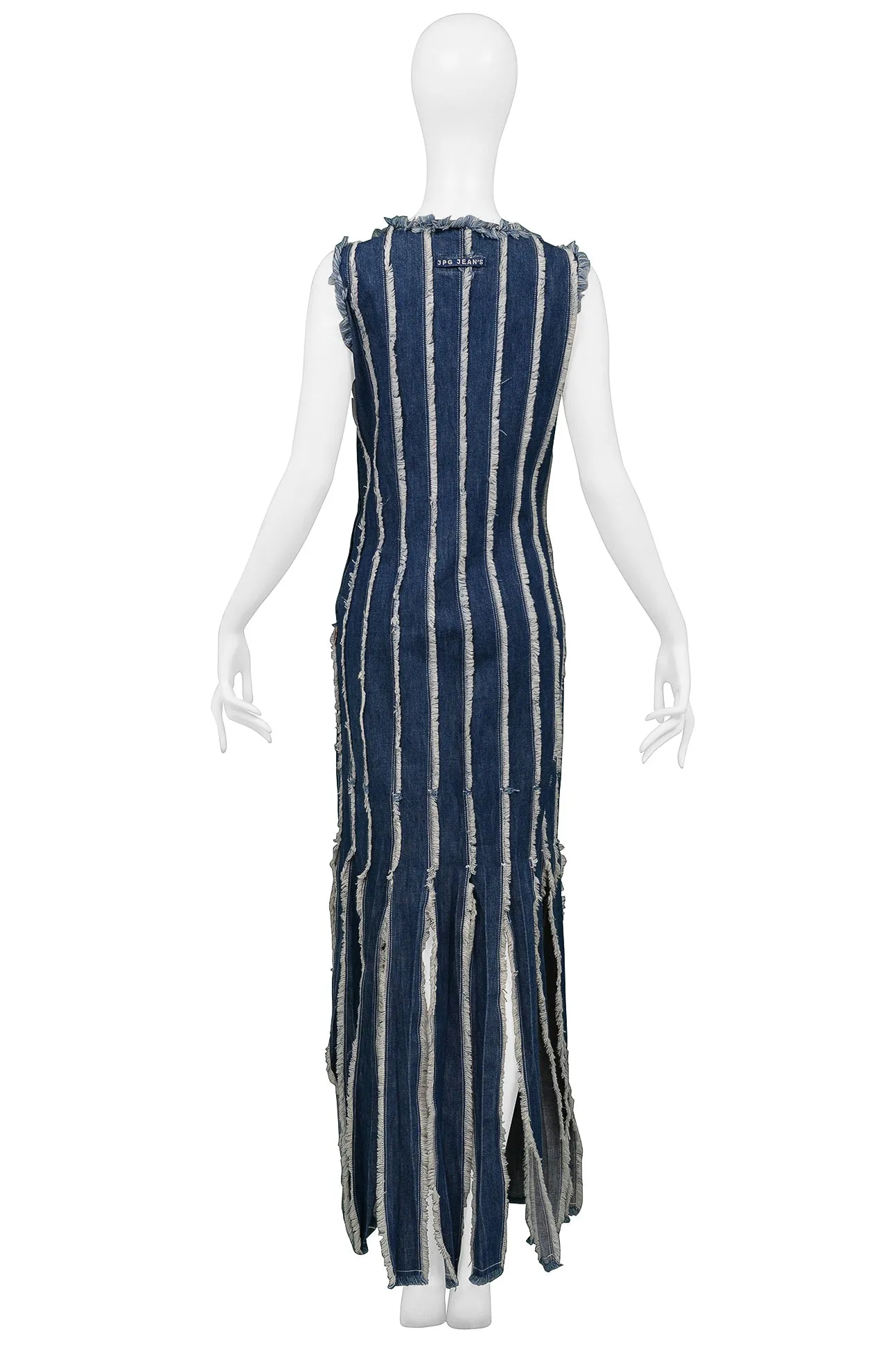 JEAN PAUL GAULTIER DENIM RAW EDGE DRESS WITH FRINGE PANELS