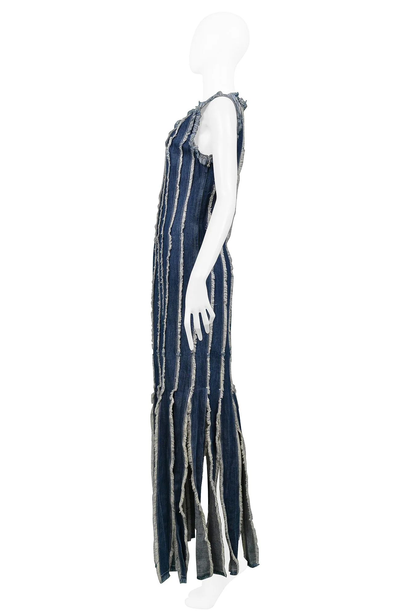 JEAN PAUL GAULTIER DENIM RAW EDGE DRESS WITH FRINGE PANELS