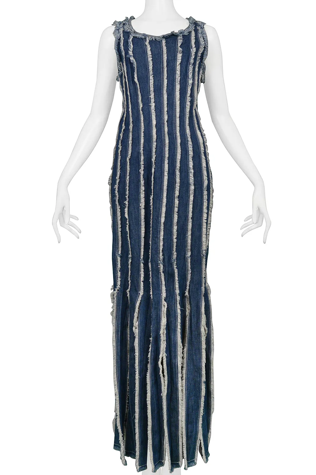 JEAN PAUL GAULTIER DENIM RAW EDGE DRESS WITH FRINGE PANELS