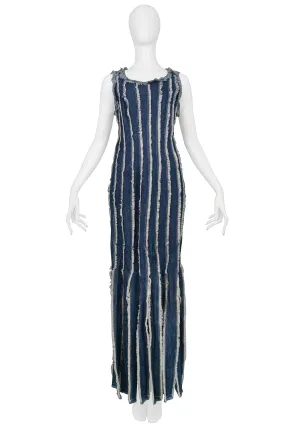 JEAN PAUL GAULTIER DENIM RAW EDGE DRESS WITH FRINGE PANELS