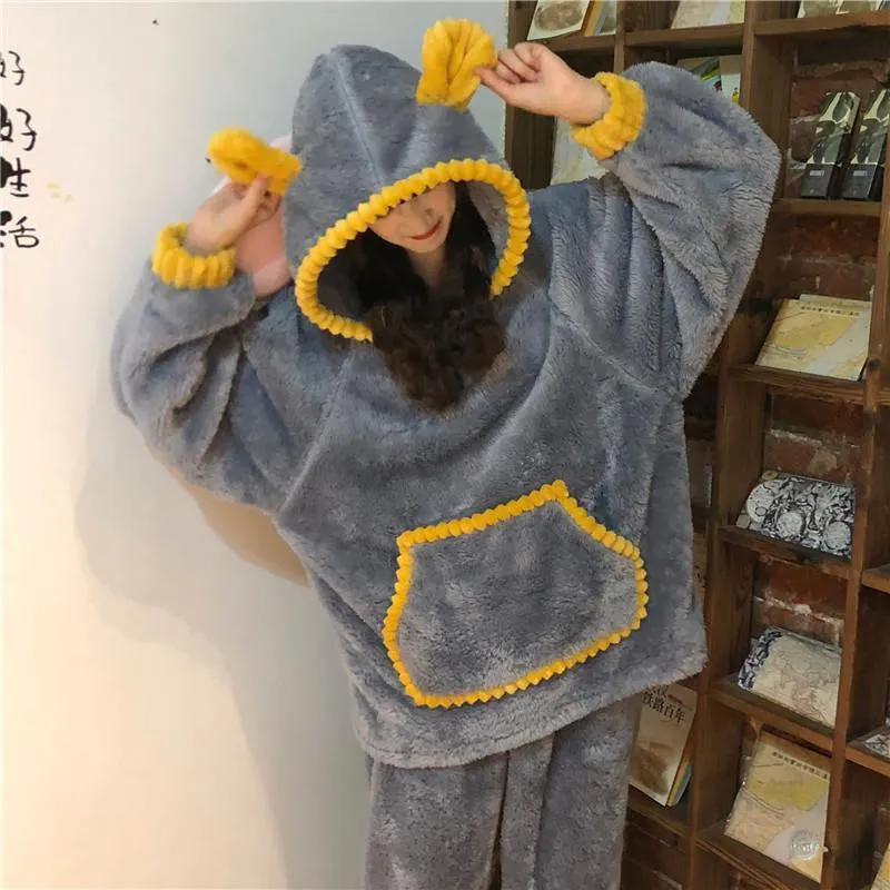 Kawaii Sunflower Hooded Velvet Pajama