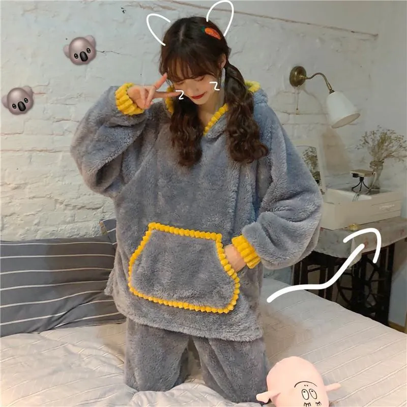 Kawaii Sunflower Hooded Velvet Pajama