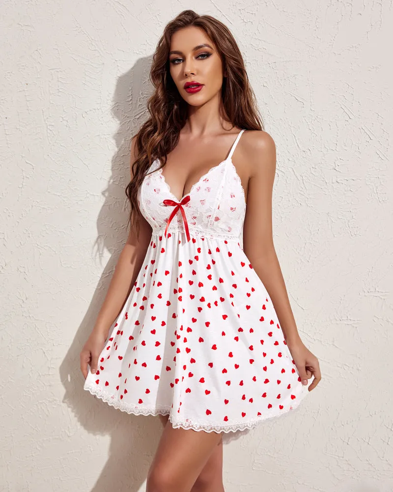 Lace Print Nightgown V-neck Modal Babydoll