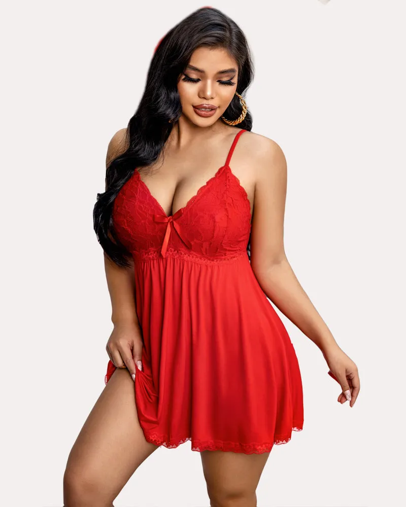 Lace Print Nightgown V-neck Modal Babydoll