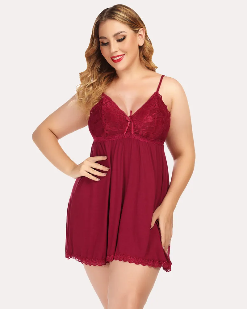 Lace Print Nightgown V-neck Modal Babydoll