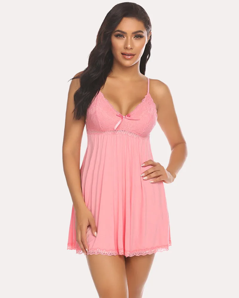 Lace Print Nightgown V-neck Modal Babydoll