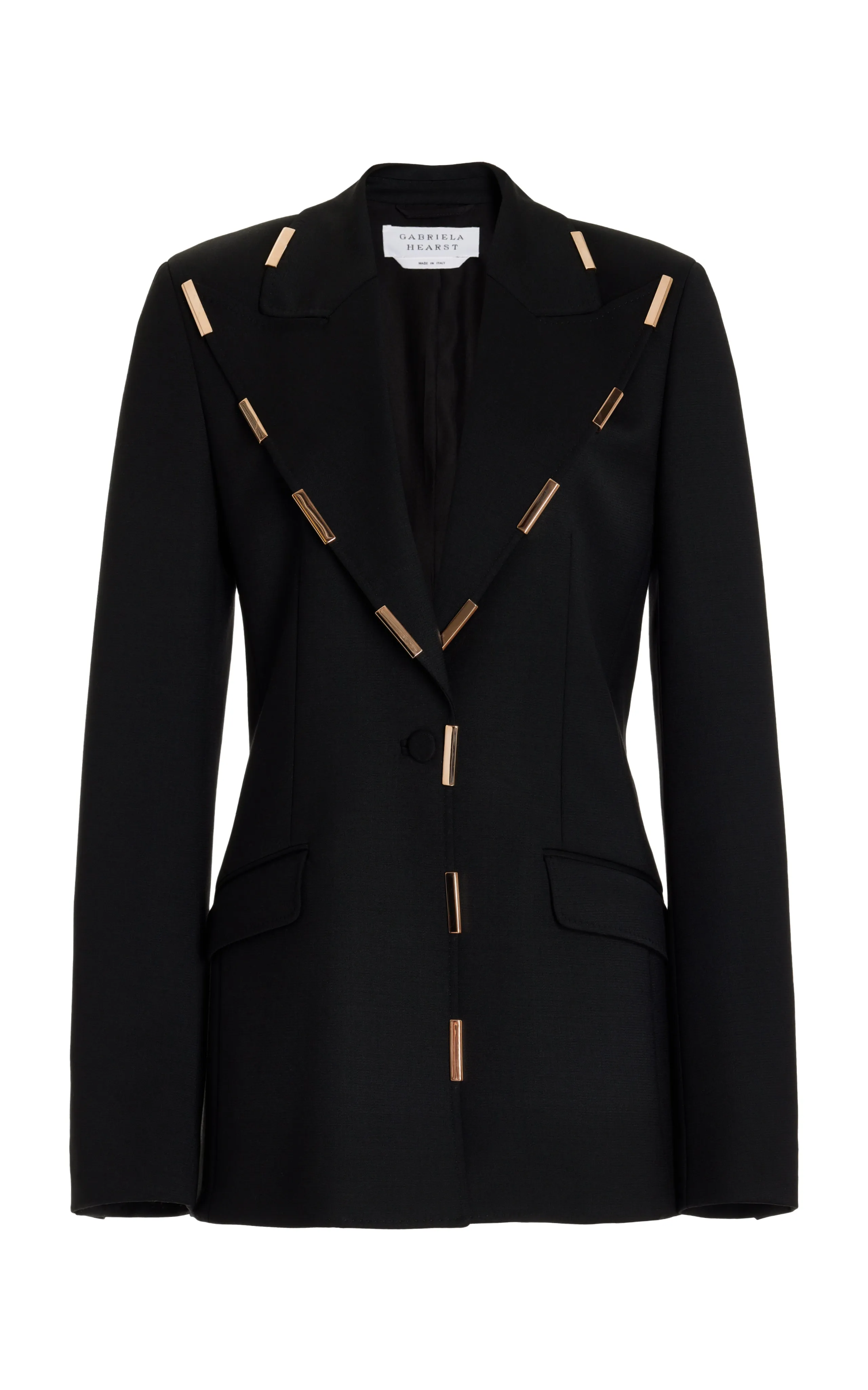 Leiva Blazer in Black Sportswear Wool with Gold Bars