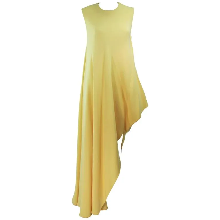 MADAME GRES 1960s Yellow Asymmetrical Gown