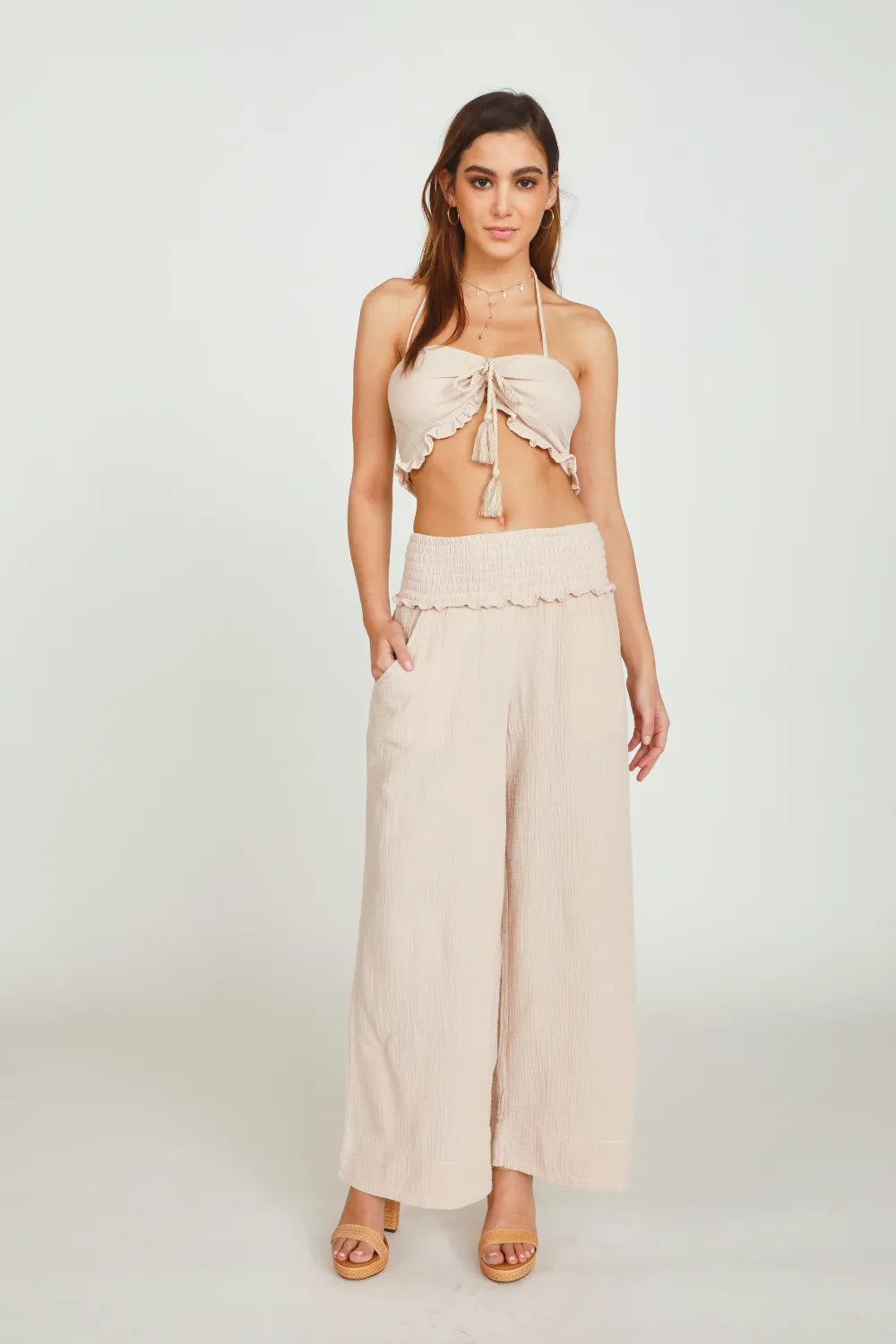 Mauve Garment Washed Gauze Halter Top