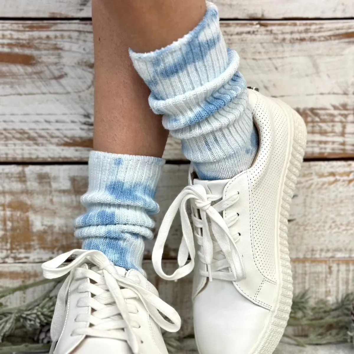 MINI  organic crew socks women - Tie dye blue