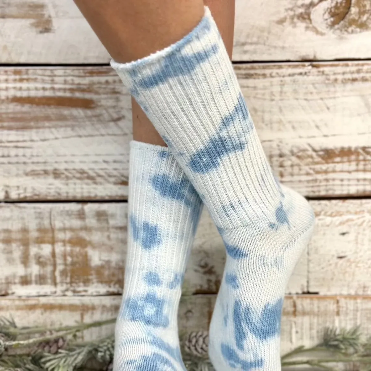 MINI  organic crew socks women - Tie dye blue