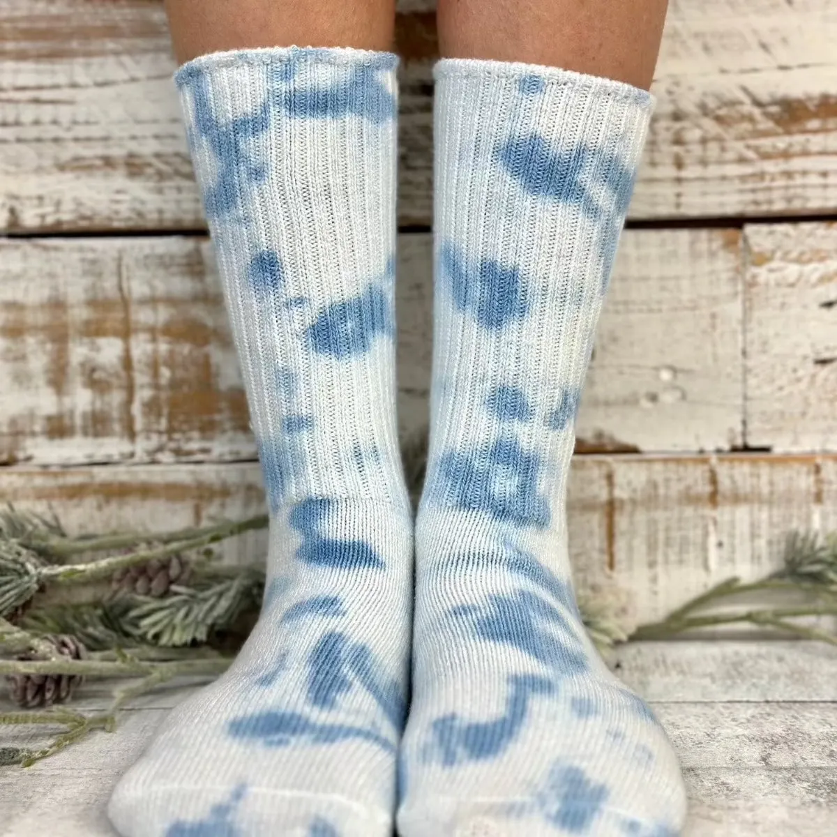 MINI  organic crew socks women - Tie dye blue