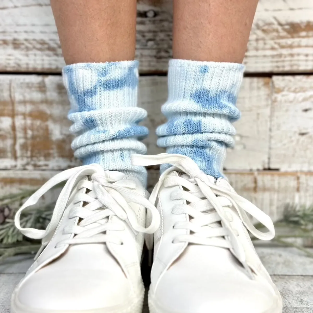 MINI  organic crew socks women - Tie dye blue