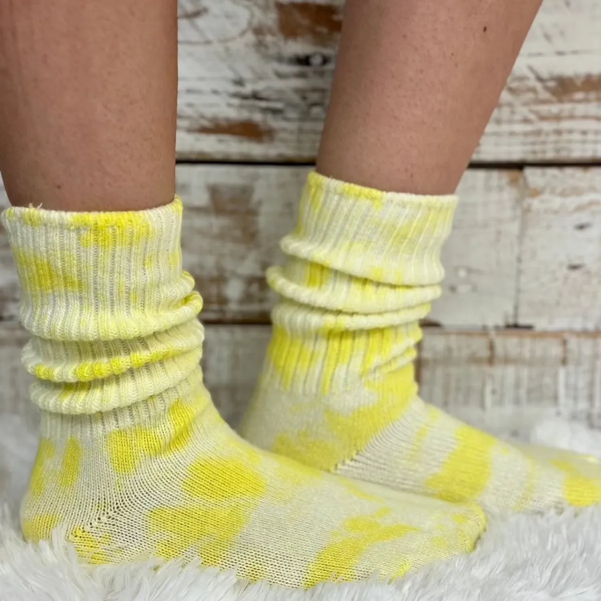 MINI  organic crew socks women - Tie dye yellow