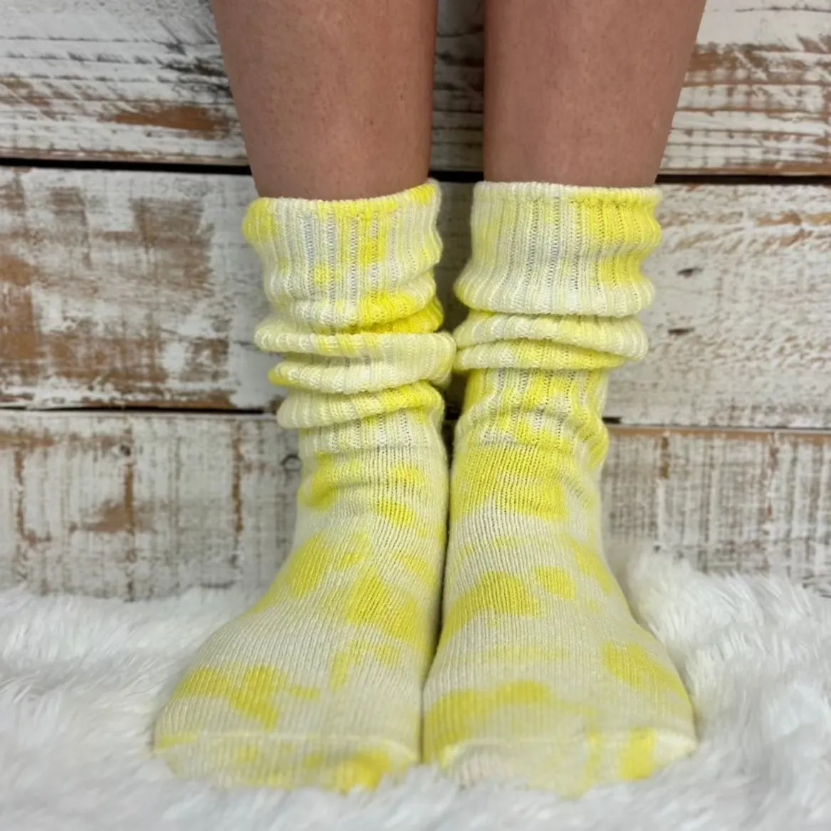 MINI  organic crew socks women - Tie dye yellow