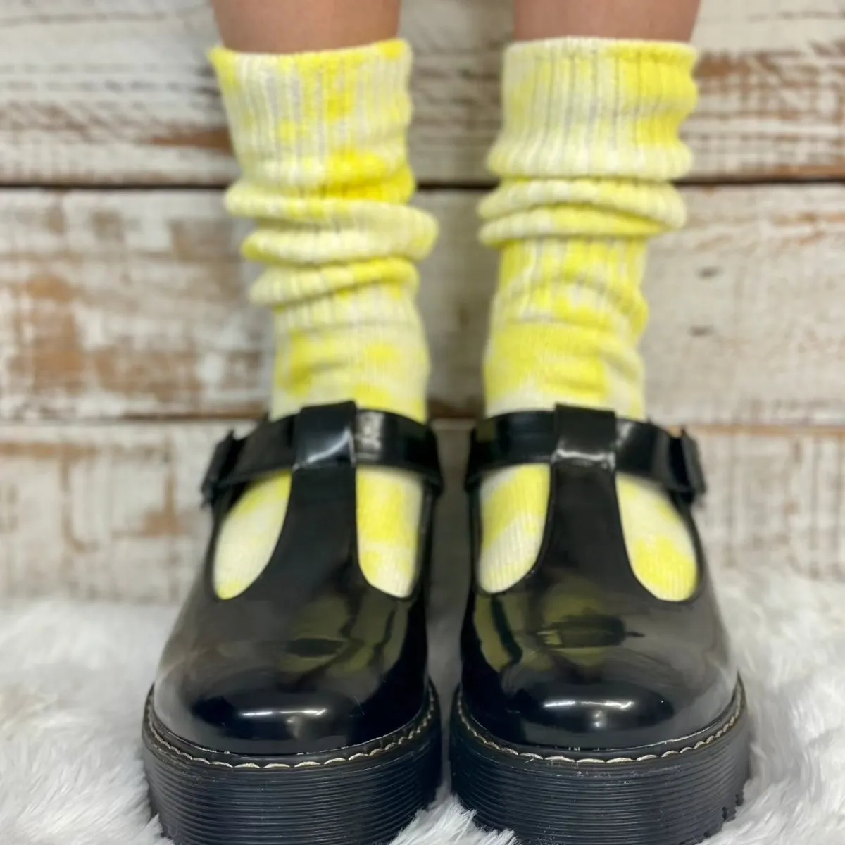 MINI  organic crew socks women - Tie dye yellow