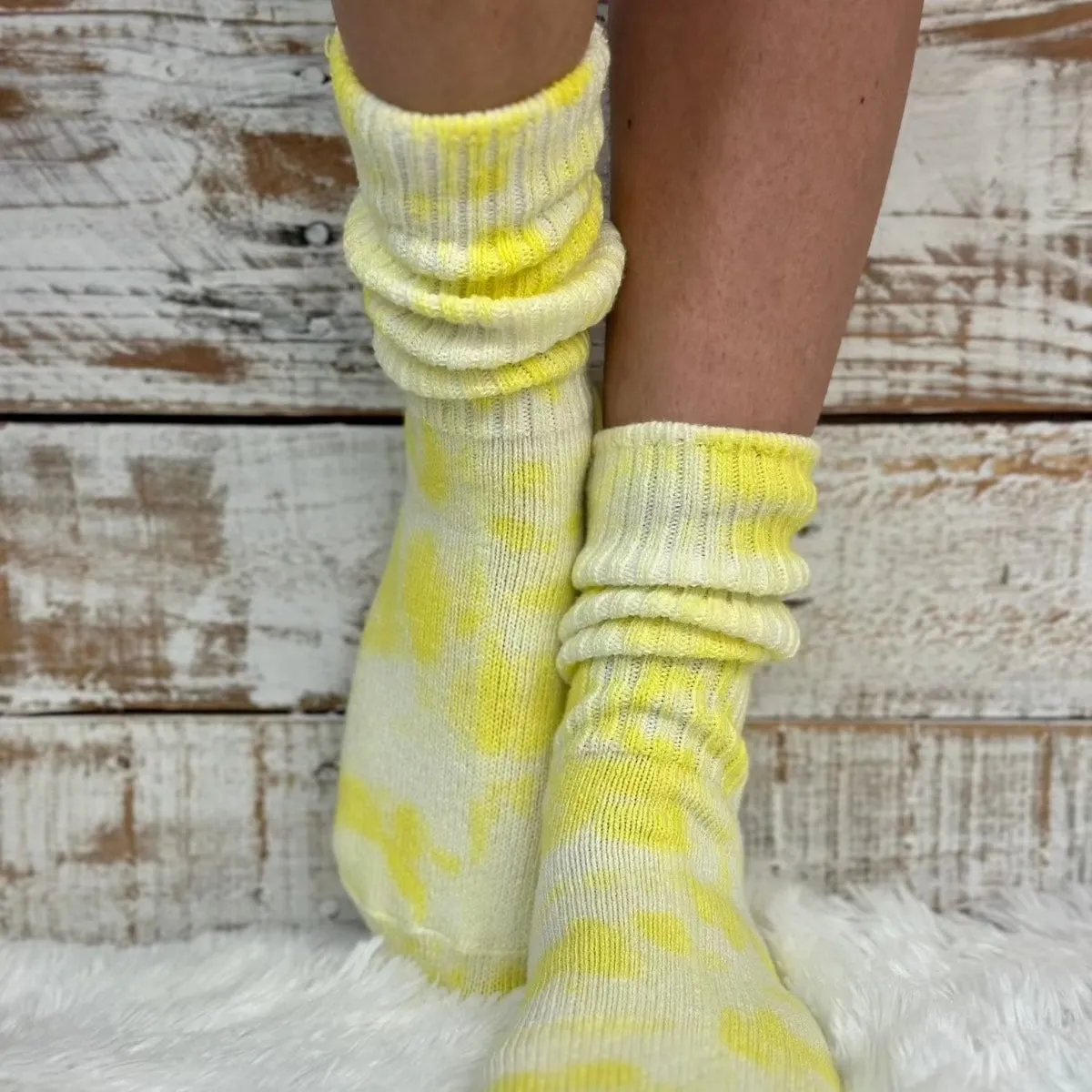 MINI  organic crew socks women - Tie dye yellow