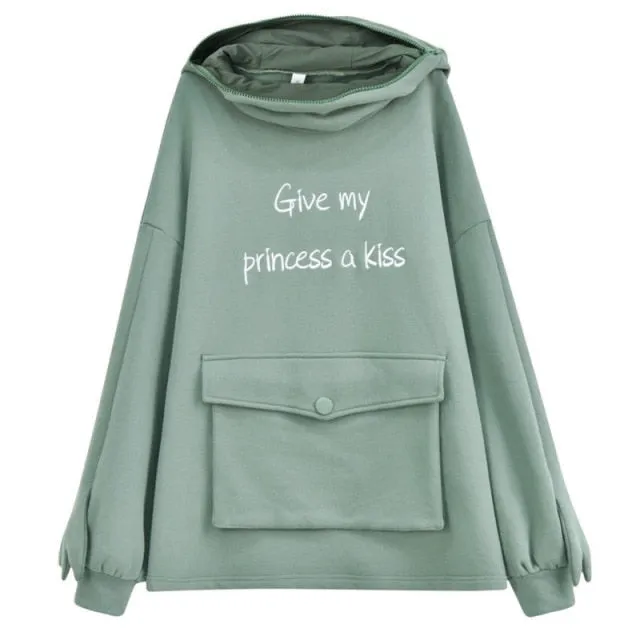 Mori Women's Autumn Thick Hooded Sweatshirt in Kawaii Frog Design