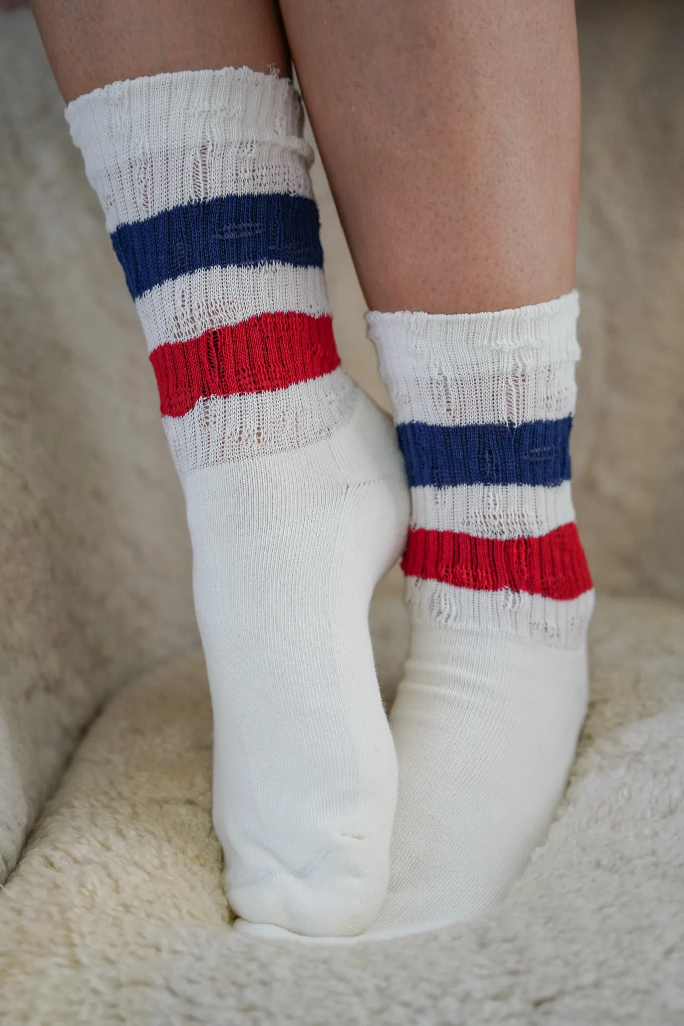 Navy, Red & White Stripe Vintage Socks