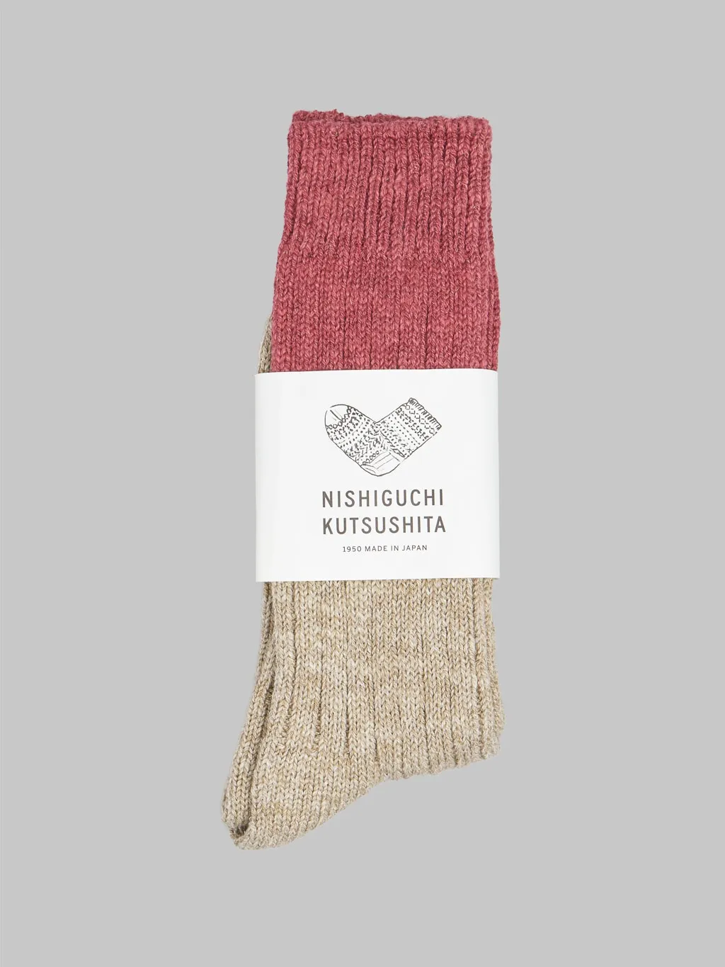 Nishiguchi Kutsushita Wool Cotton Slab Socks Red