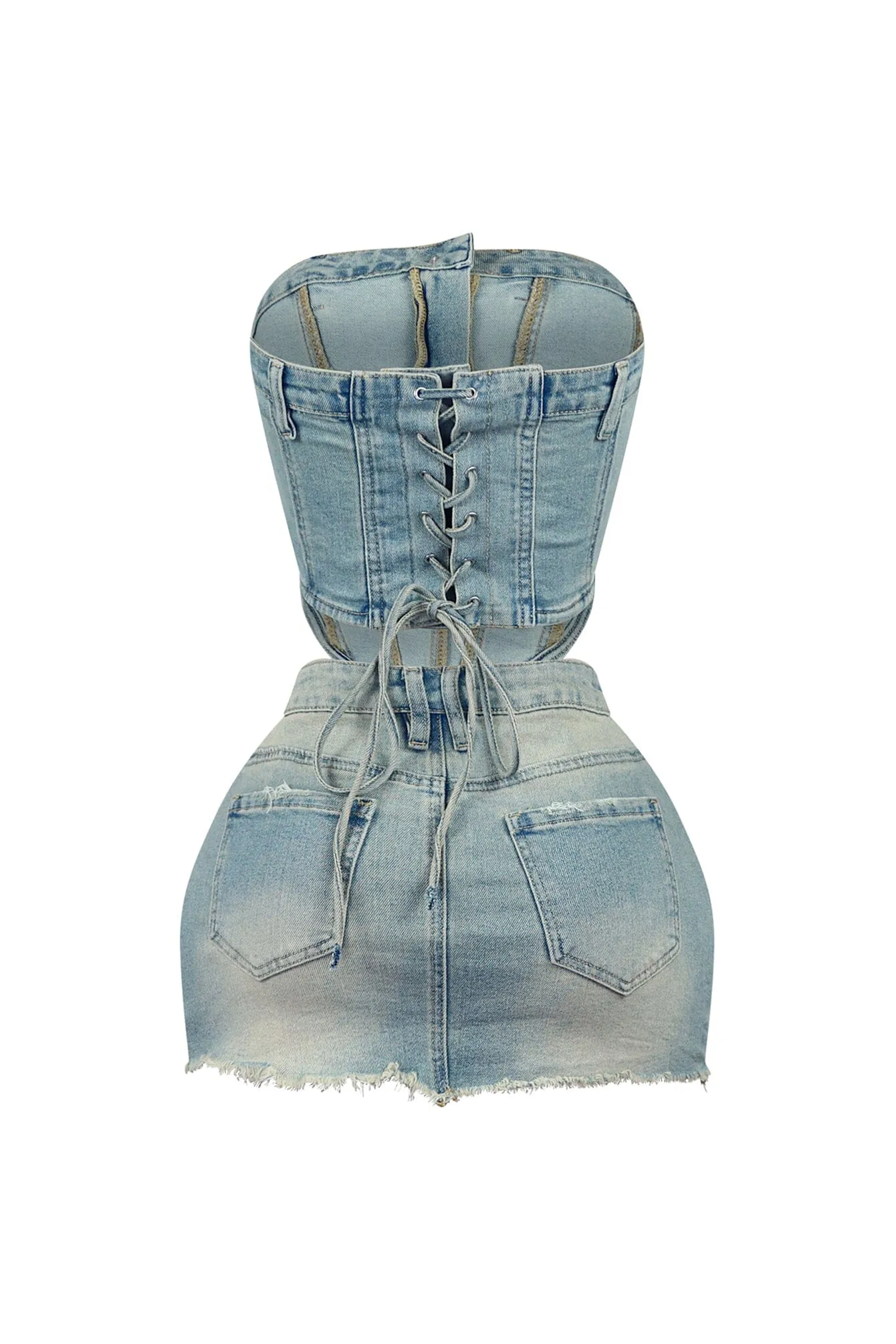 Normal Girl Washed Denim Top & Skirt SET