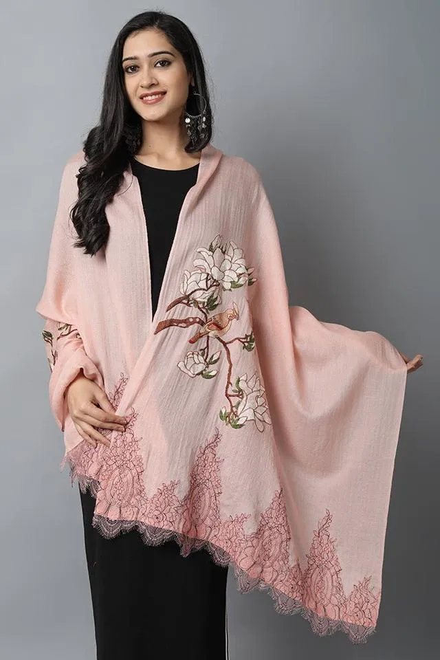 Peach Bird Pashmina-Cashmere Stole