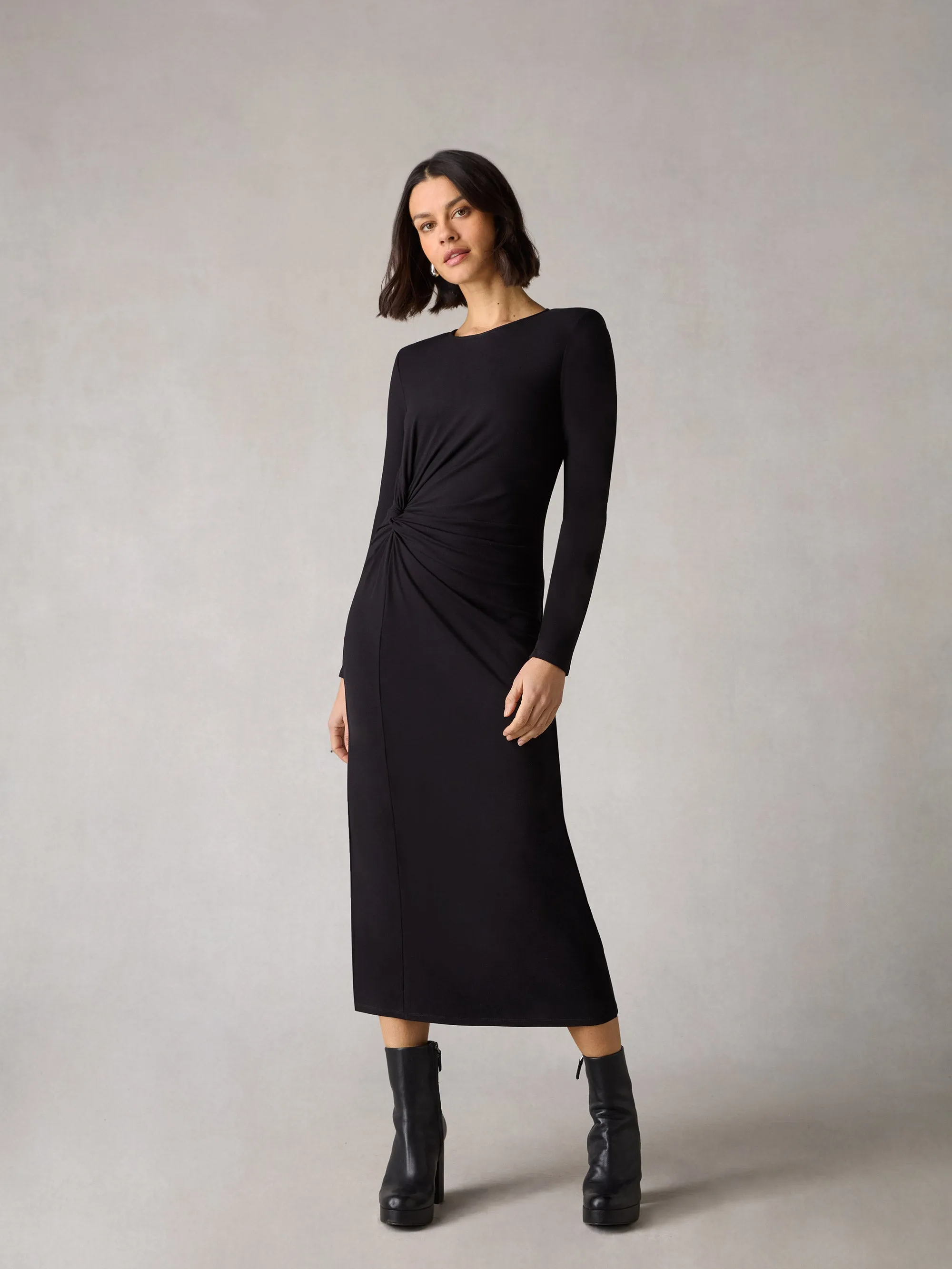 Petite Black Twist Detail Jersey Dress