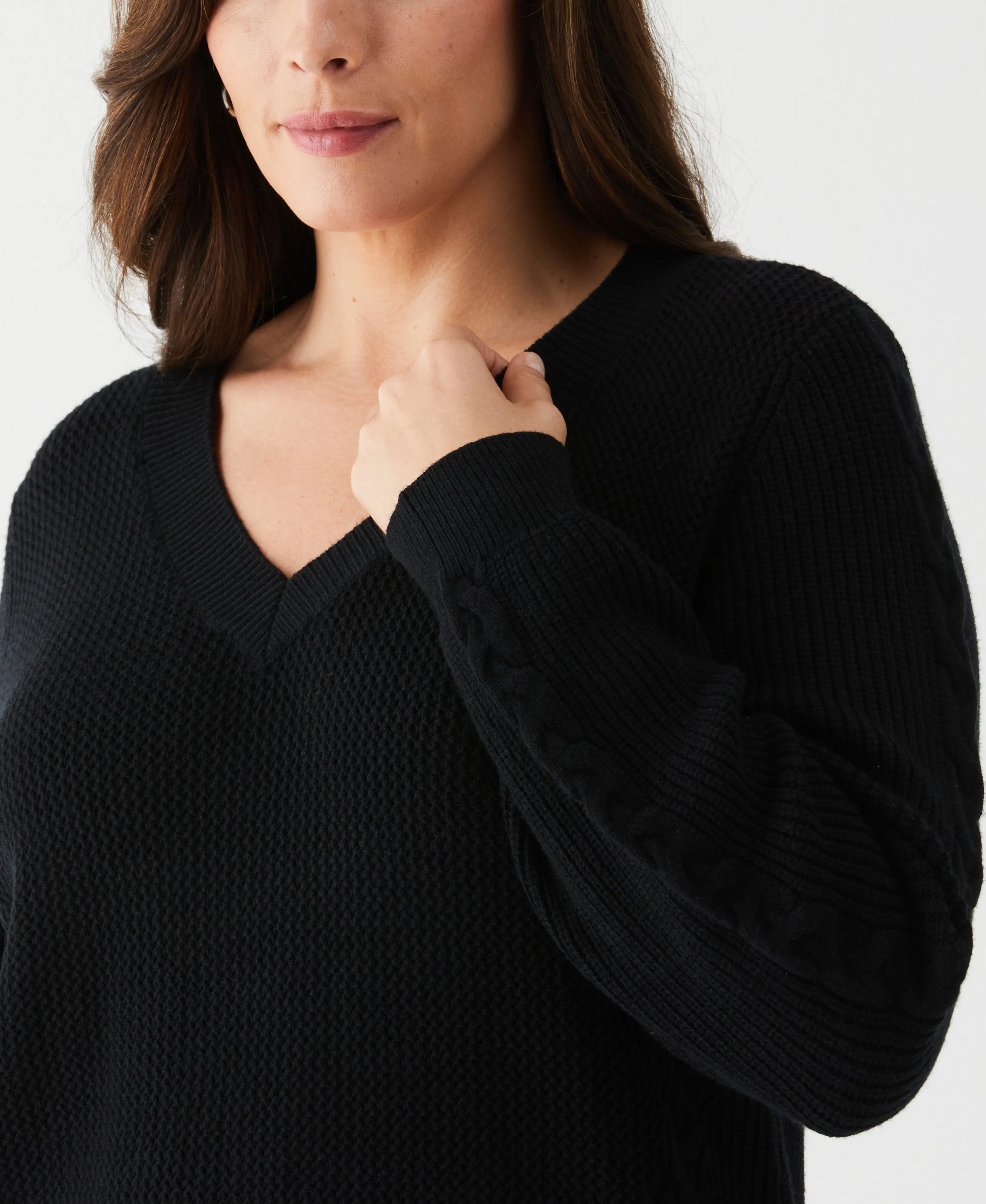 Plus Size Cable Knit V-Neck Sweater