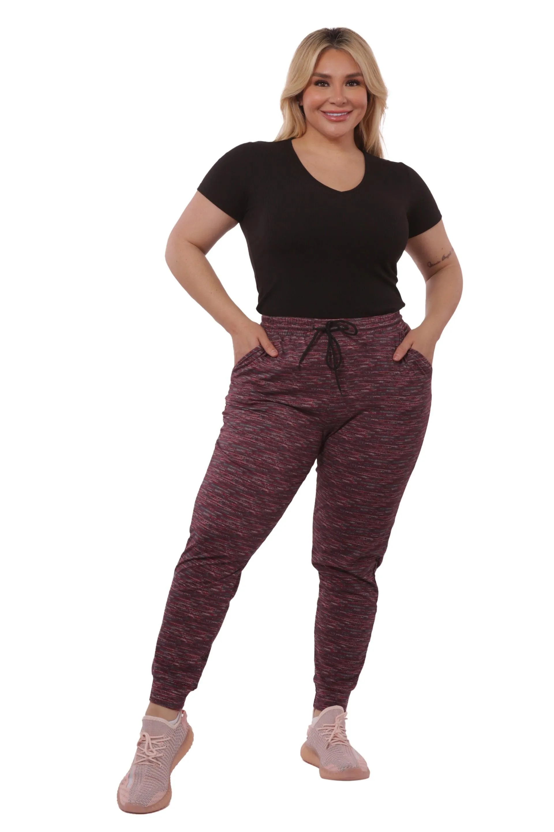 Plus Size Soft Brushed Fleece Lined Sweatpants - Burgundy Space Dye