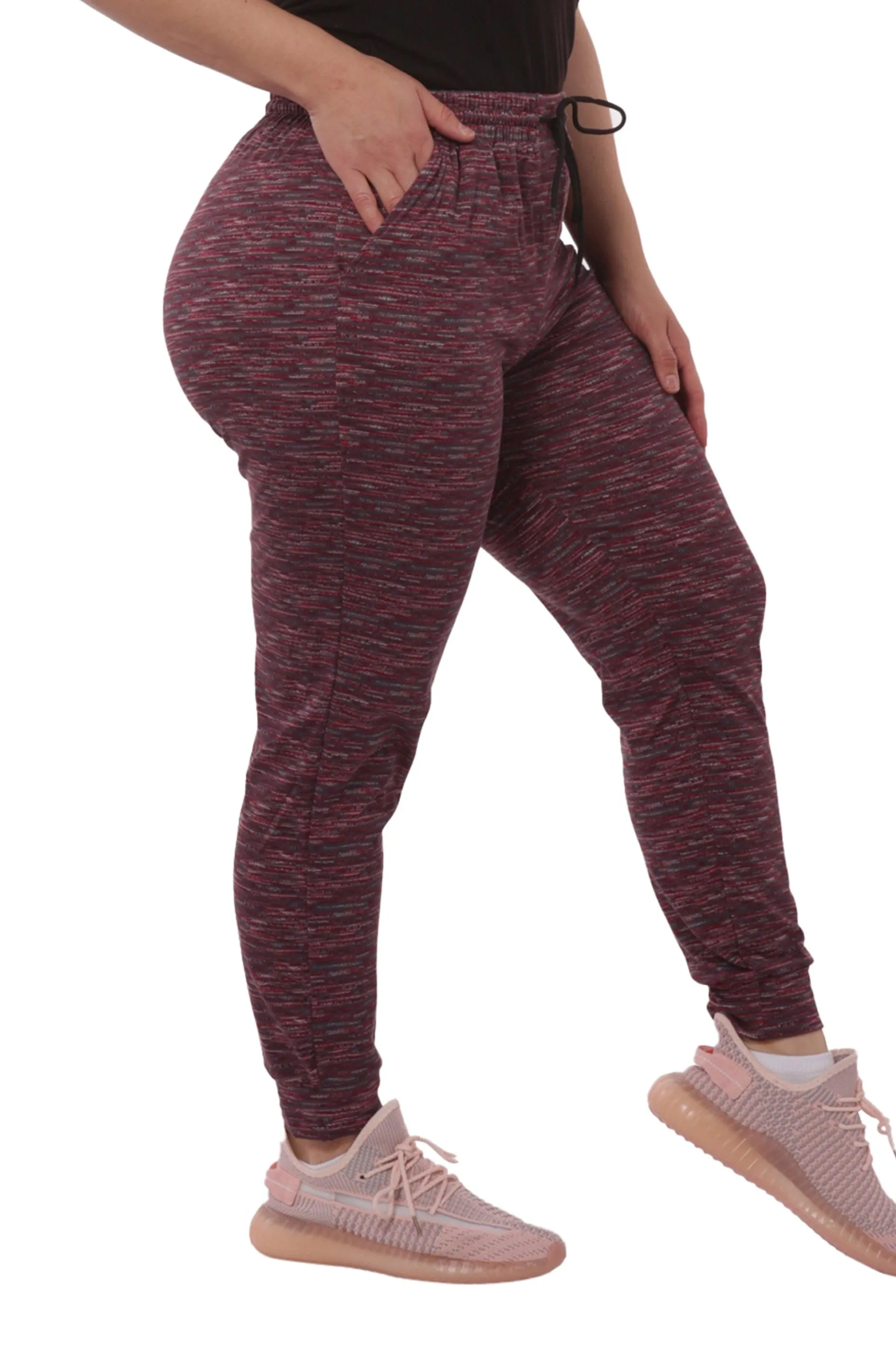 Plus Size Soft Brushed Fleece Lined Sweatpants - Burgundy Space Dye