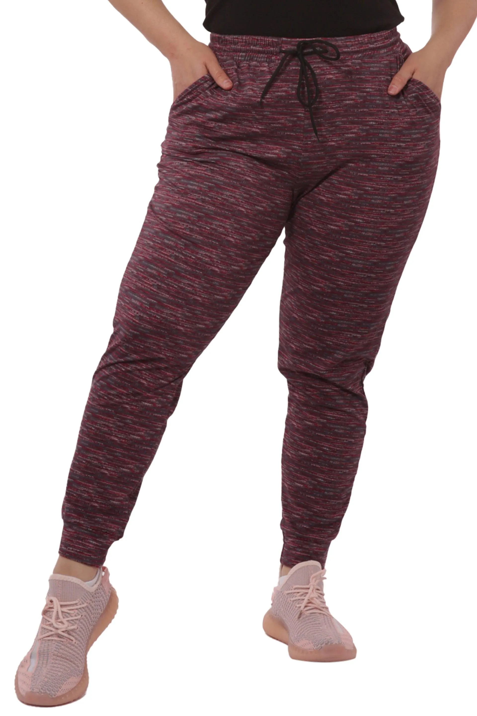 Plus Size Soft Brushed Fleece Lined Sweatpants - Burgundy Space Dye