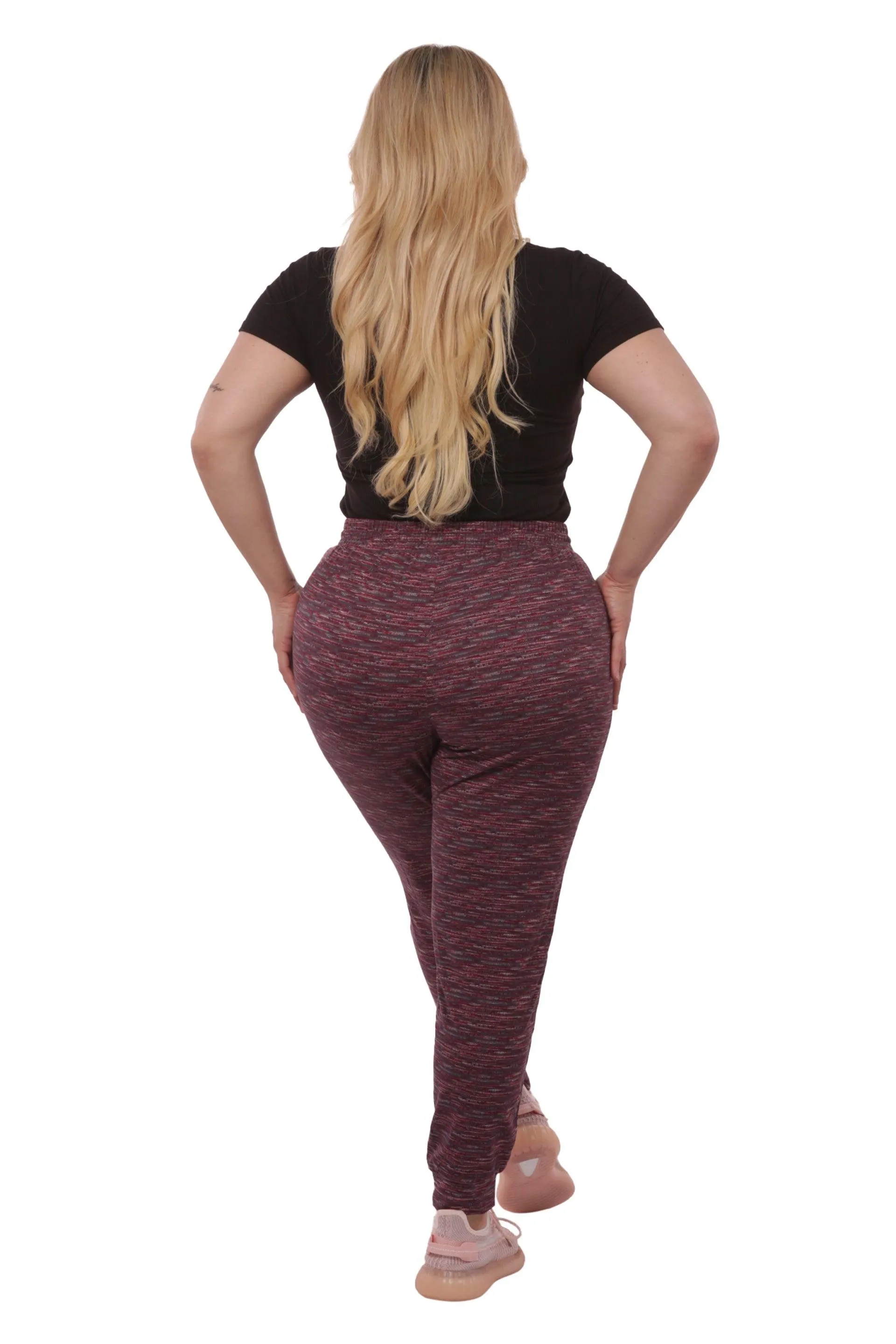 Plus Size Soft Brushed Fleece Lined Sweatpants - Burgundy Space Dye