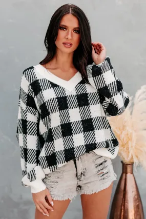 "Breaking Plaid" Plaid V-Neck Sweater (Black)