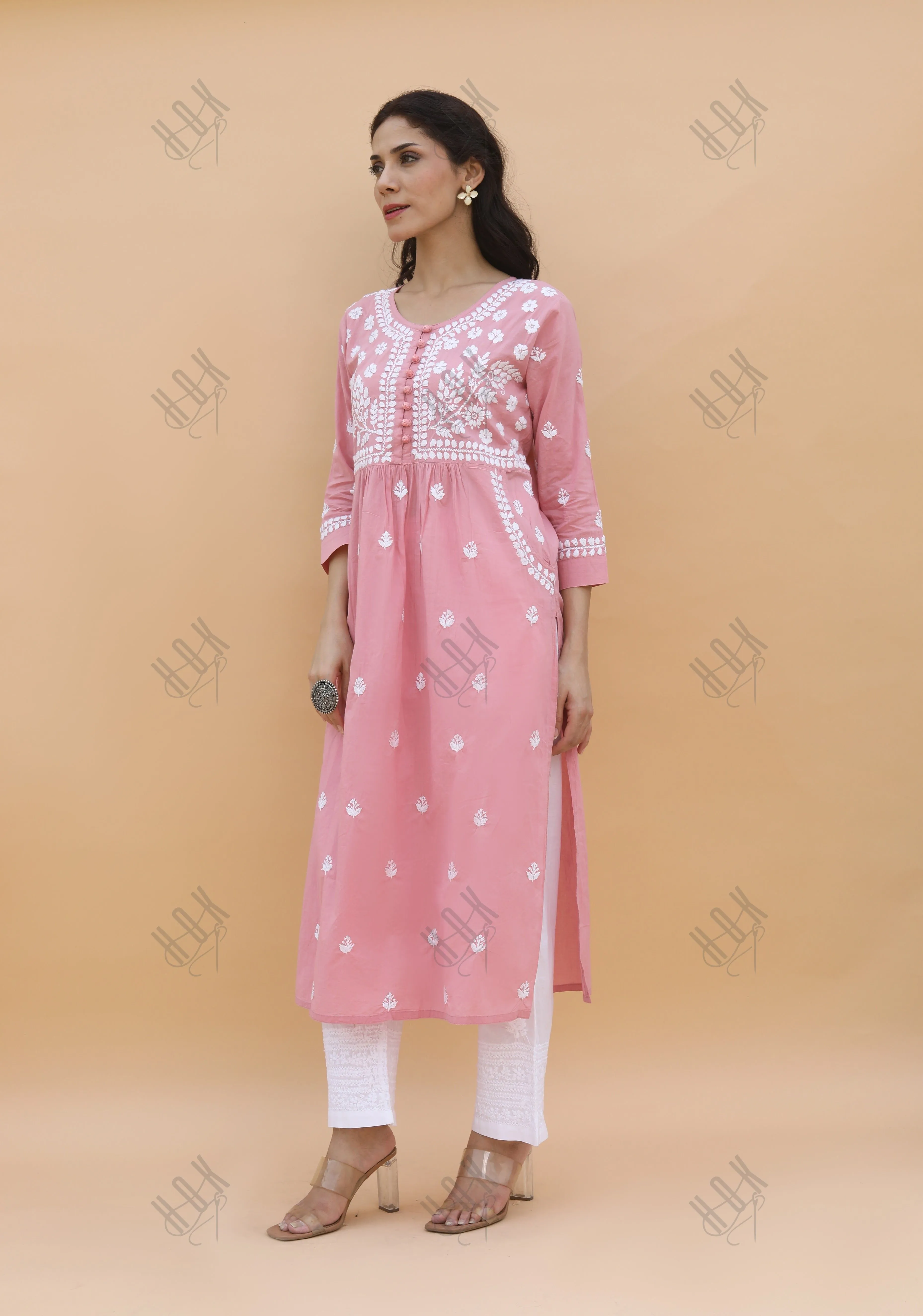 Saba Chikankari kurta in cotton - Pink