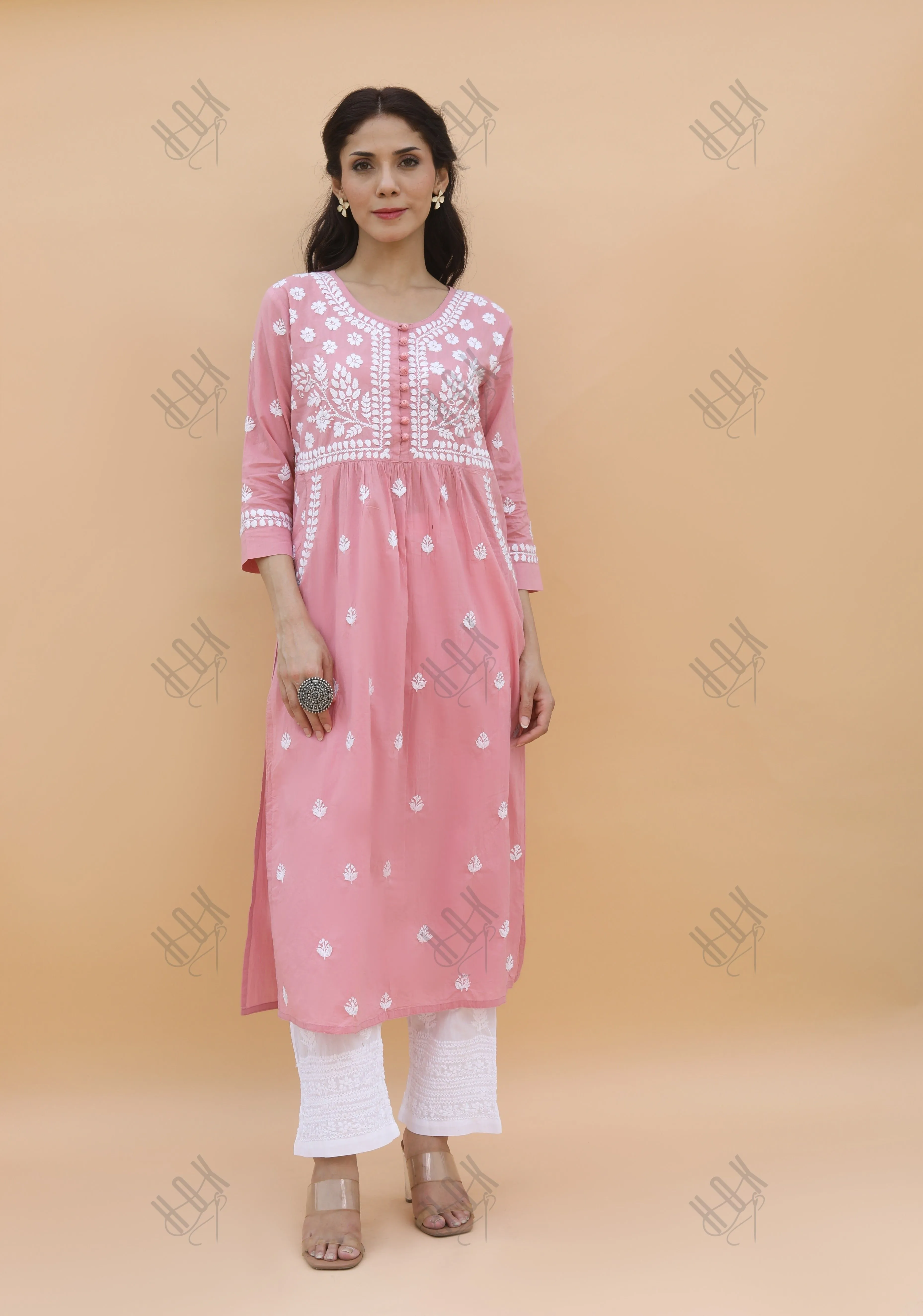 Saba Chikankari kurta in cotton - Pink