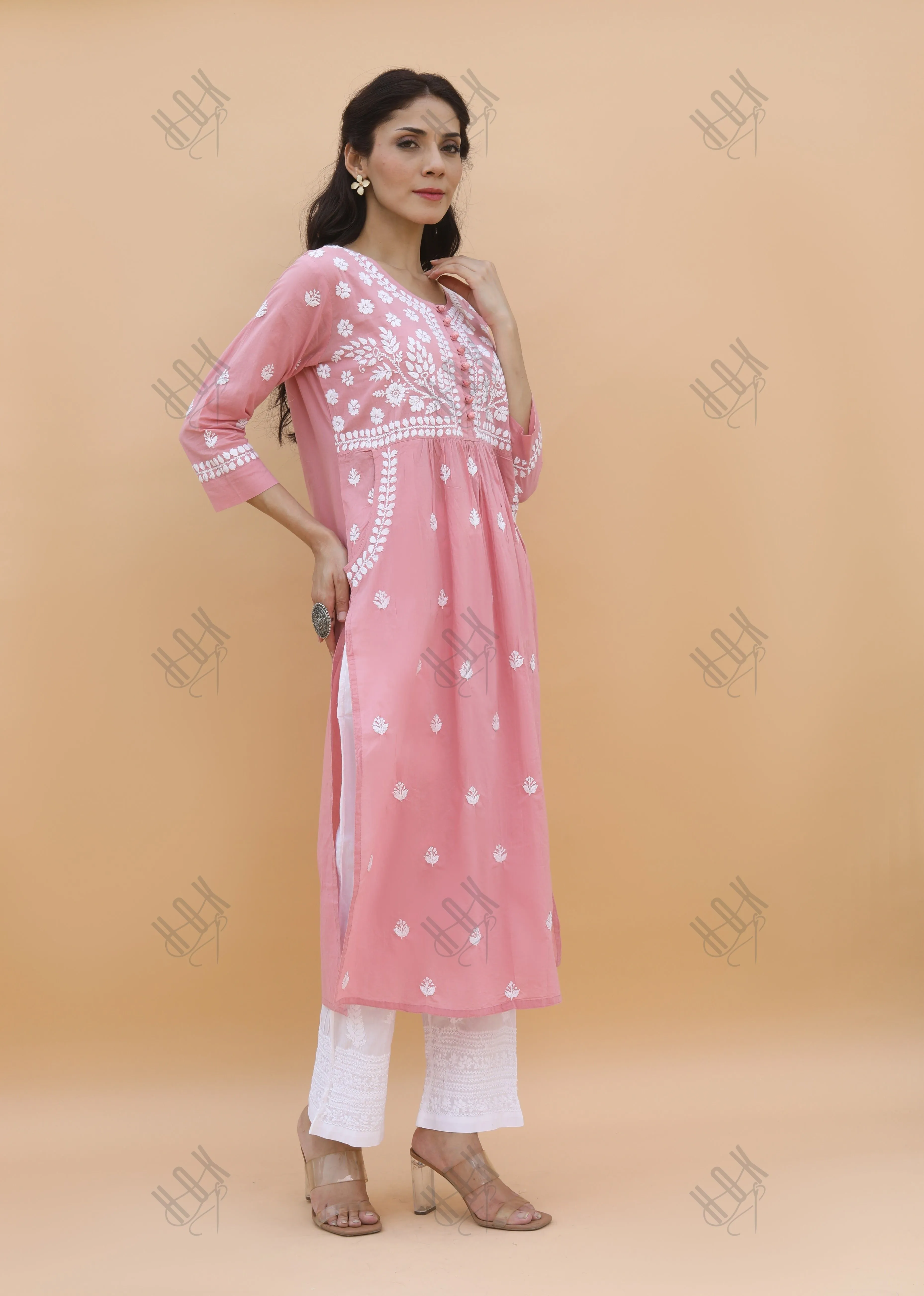 Saba Chikankari kurta in cotton - Pink