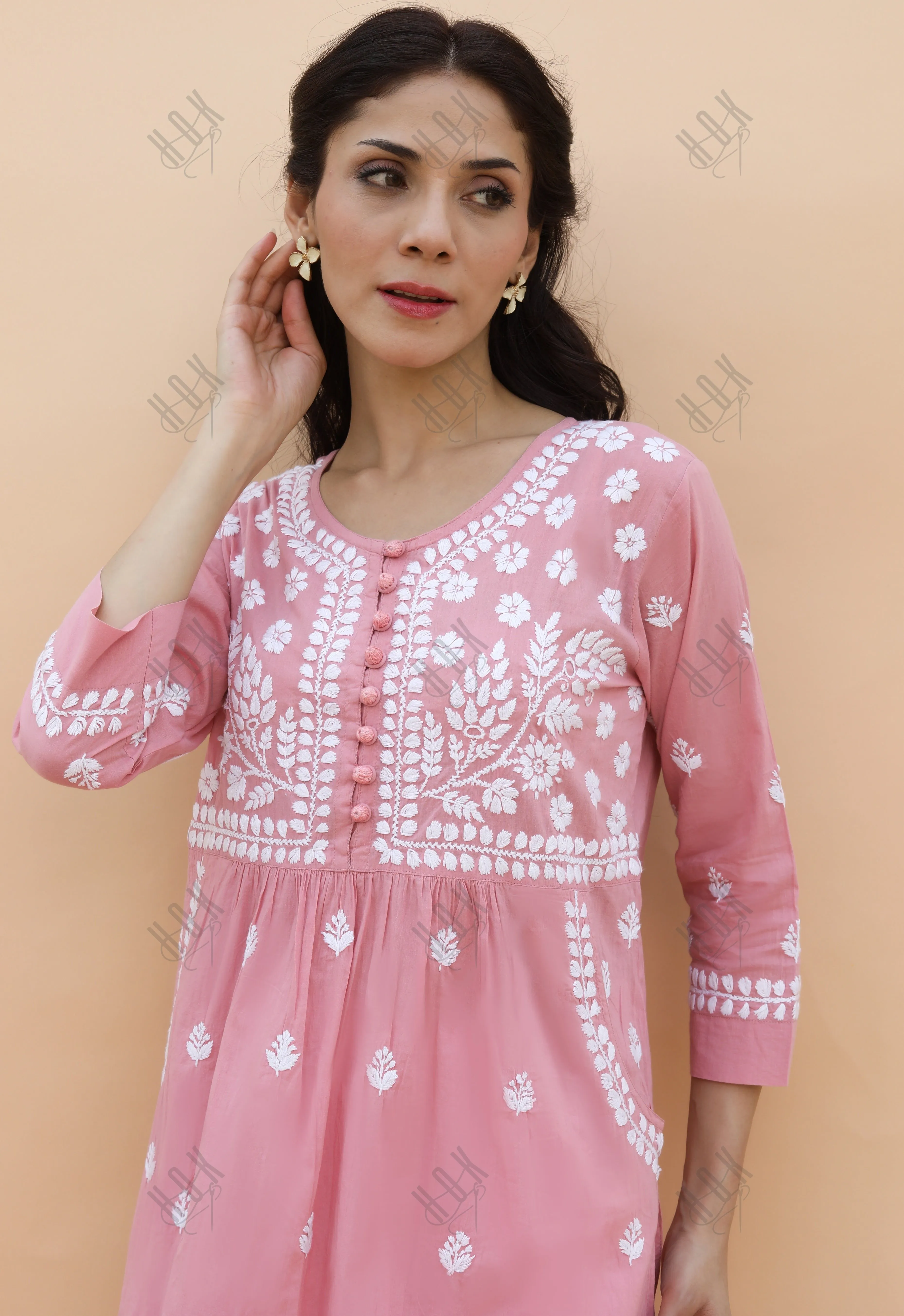 Saba Chikankari kurta in cotton - Pink