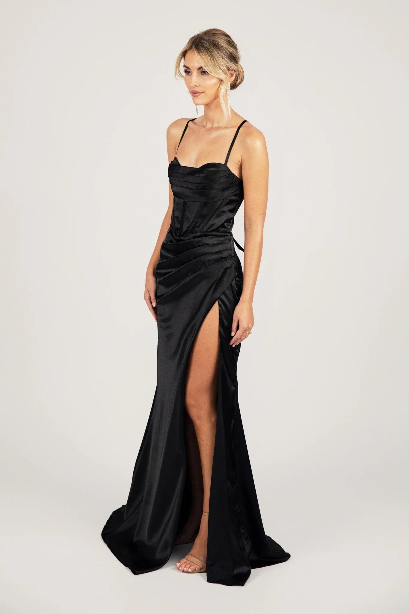 SHANTE Lace Up Back Corset Gown - Black