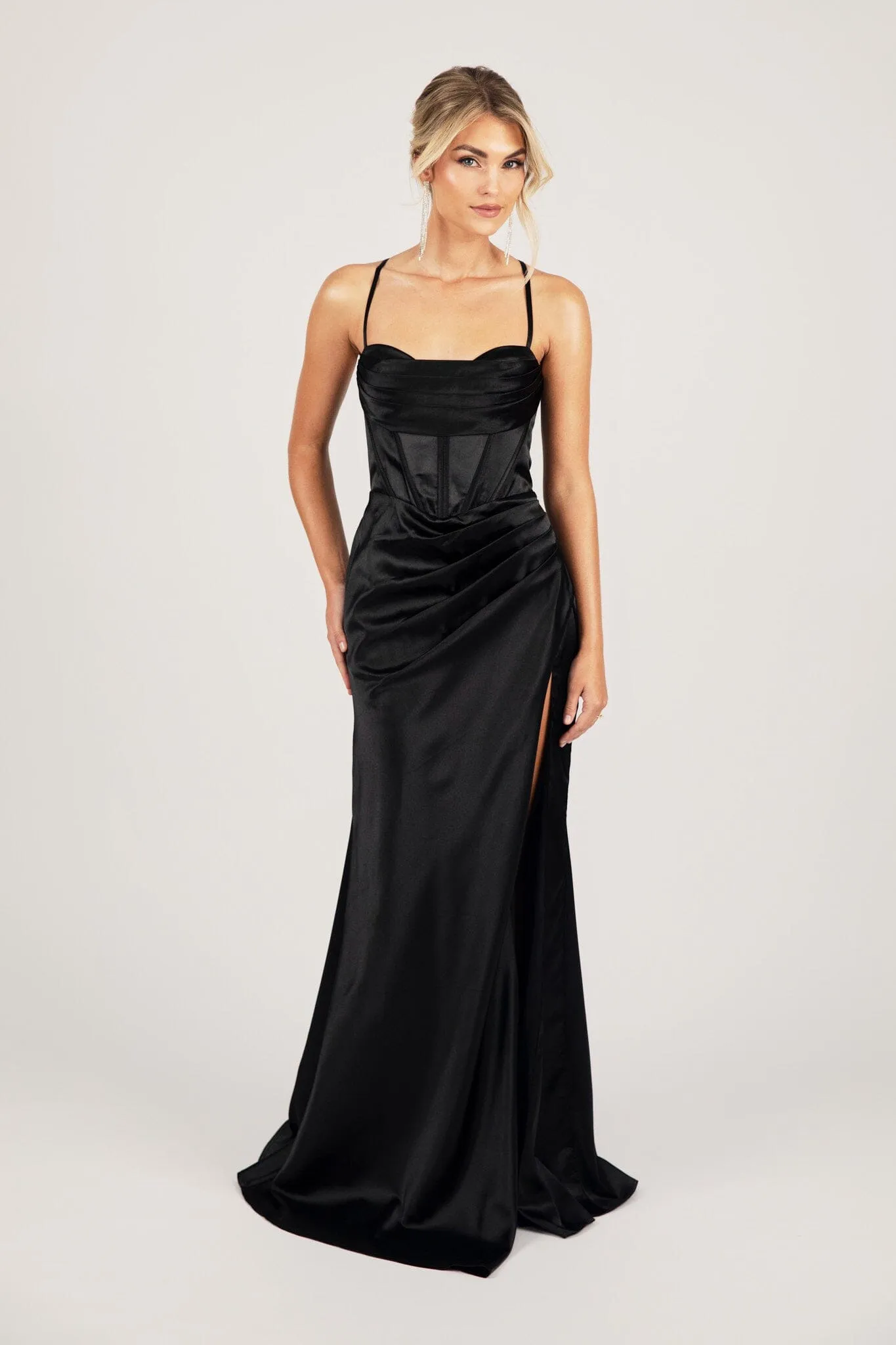 SHANTE Lace Up Back Corset Gown - Black