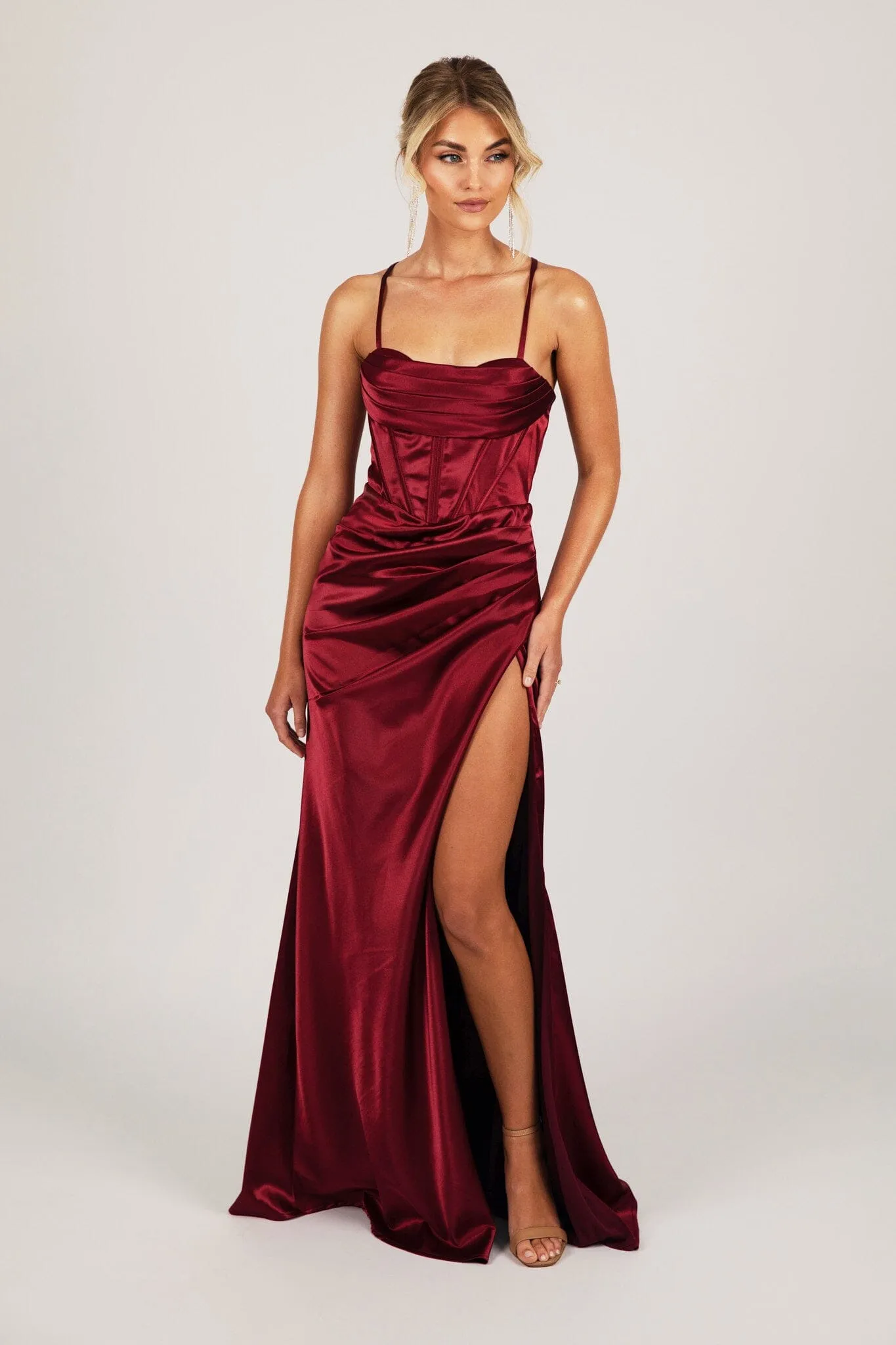 SHANTE Lace Up Back Corset Gown - Deep Red