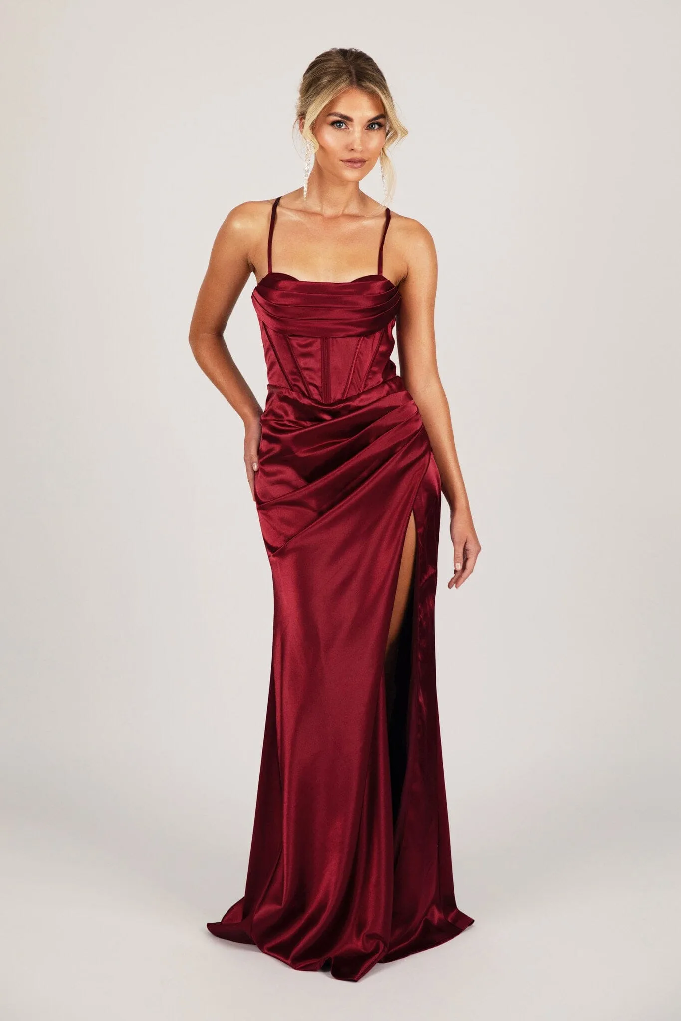 SHANTE Lace Up Back Corset Gown - Deep Red