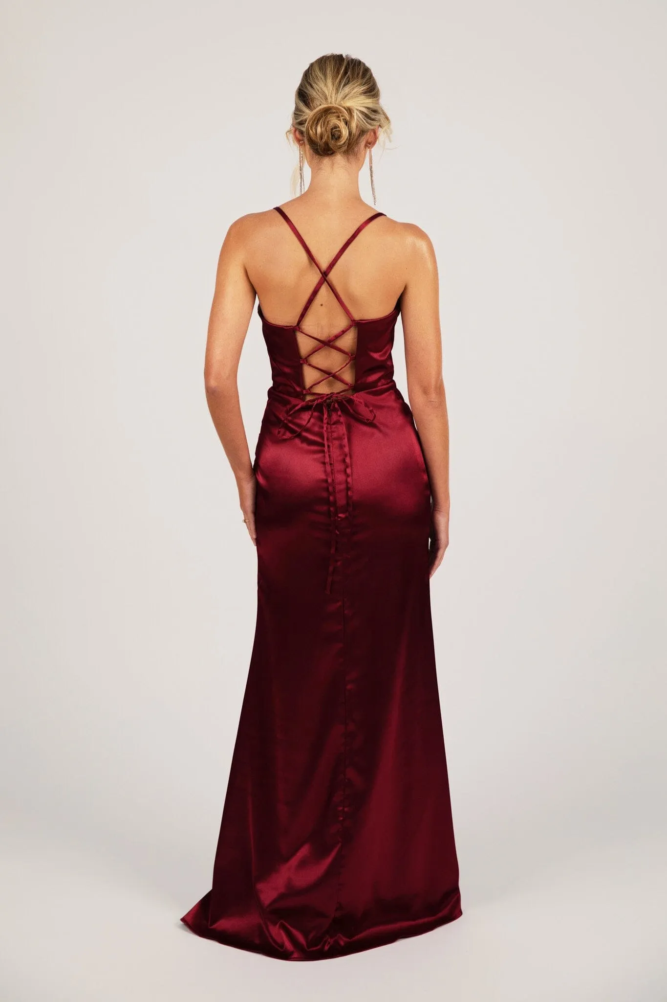 SHANTE Lace Up Back Corset Gown - Deep Red