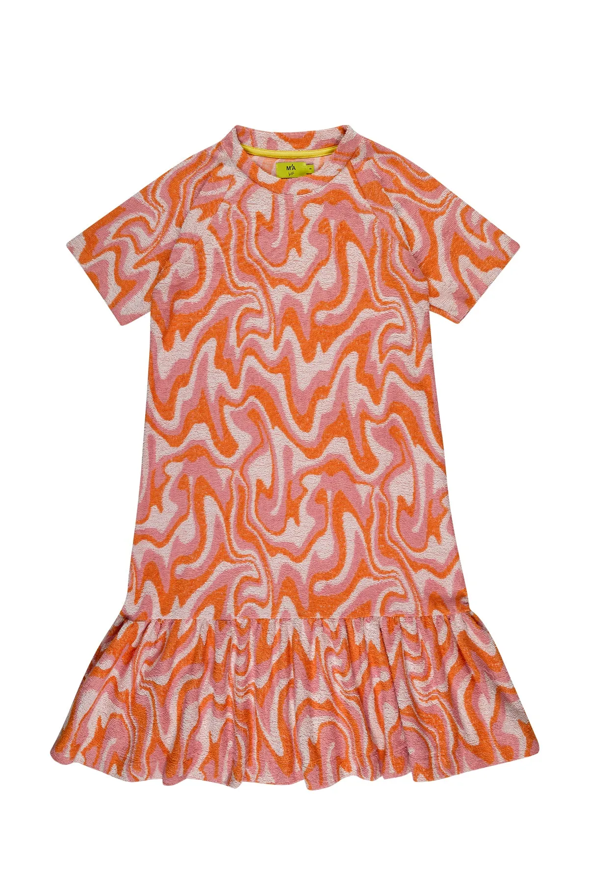 TERRY WAVY PRINT GATHERED DRESS