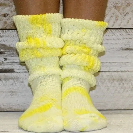 ULTIMATE  cotton  slouch socks women - Tie dyed lemon yellow