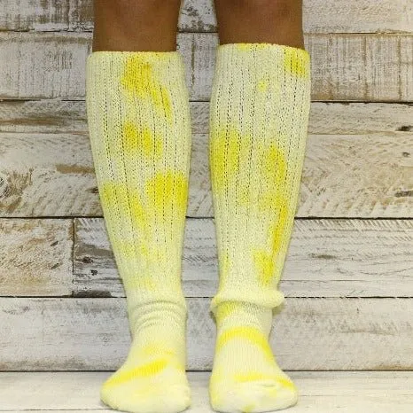 ULTIMATE  cotton  slouch socks women - Tie dyed lemon yellow