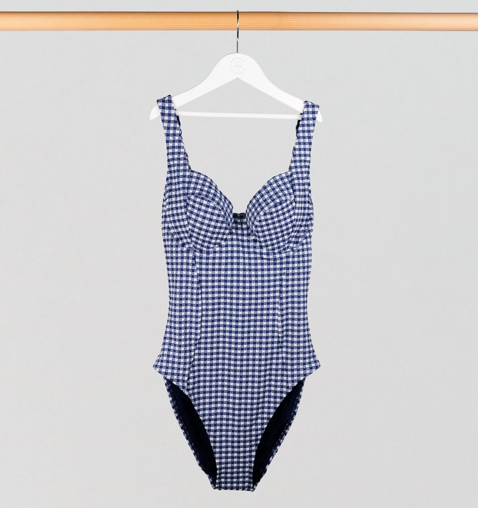 Underwired balconette swimsuit [Blue Gingham]