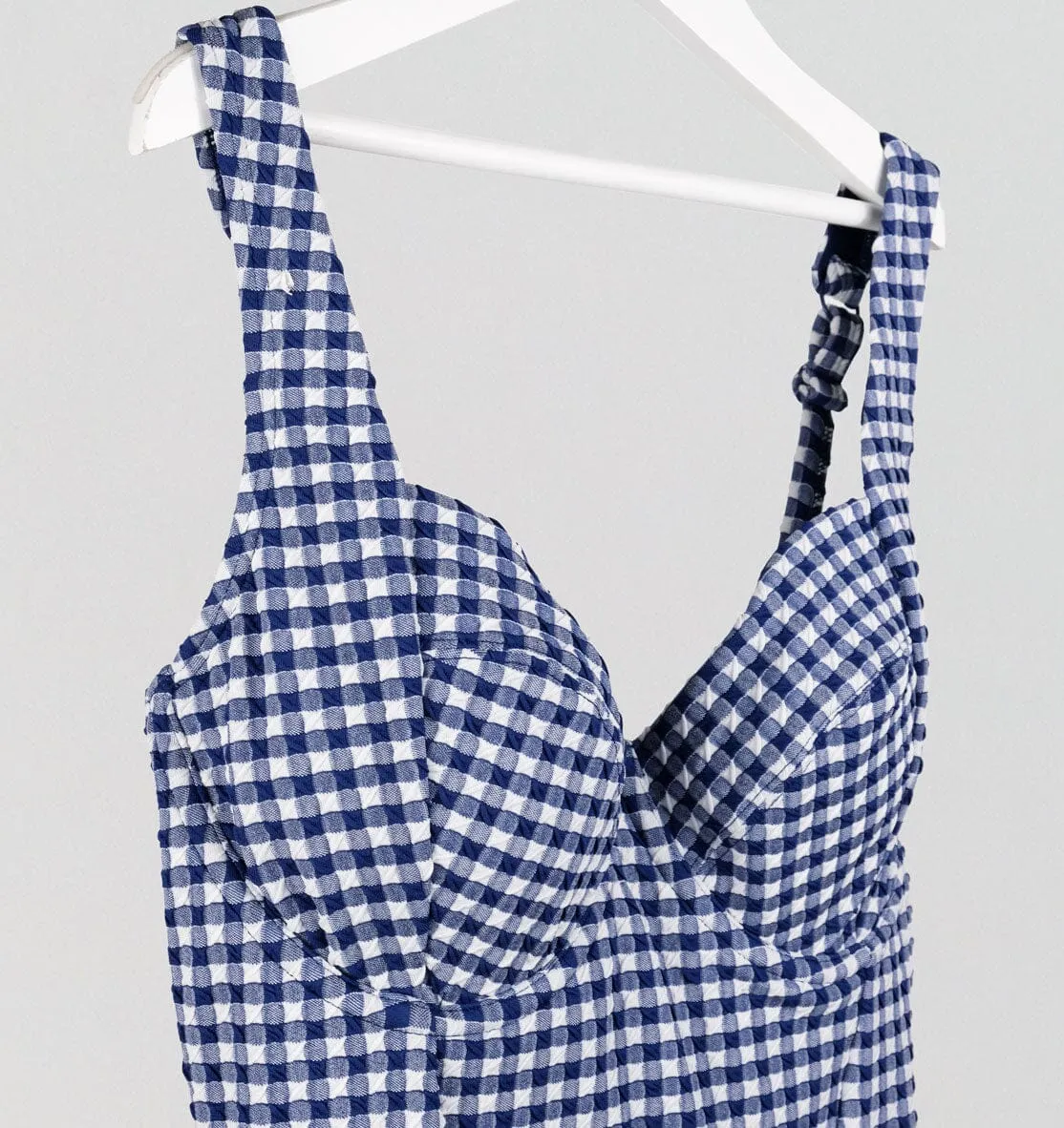 Underwired balconette swimsuit [Blue Gingham]