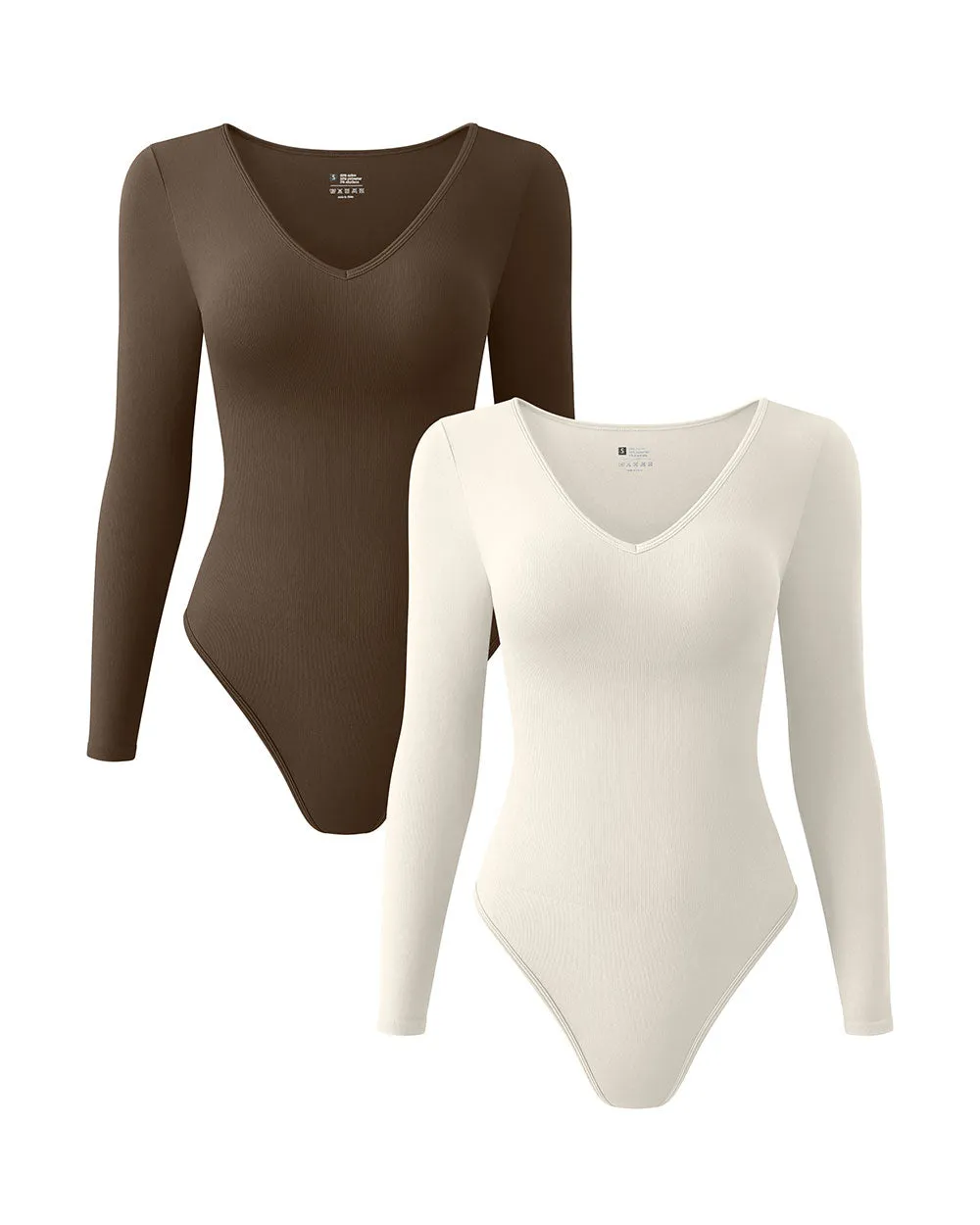 V Neck Long Sleeve Bodysuits