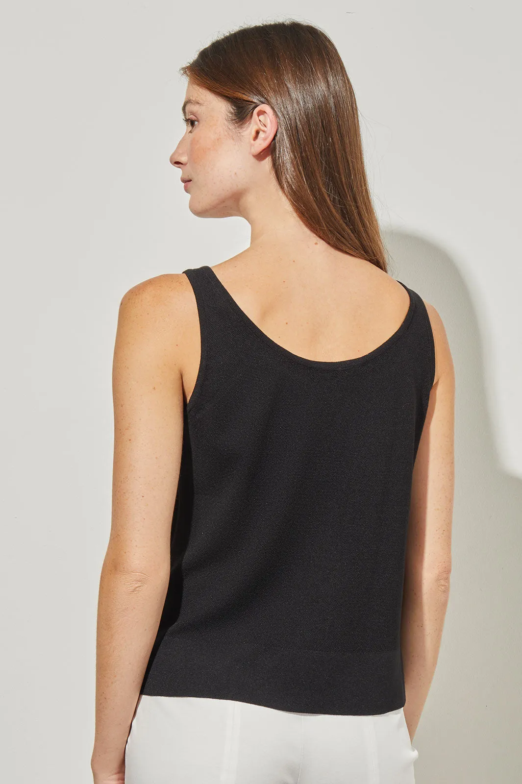 V-Neck Tank - Side-Slit Soft Knit, Black